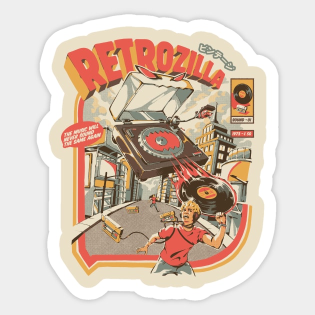 Retro Soundzilla Sticker by Ilustrata